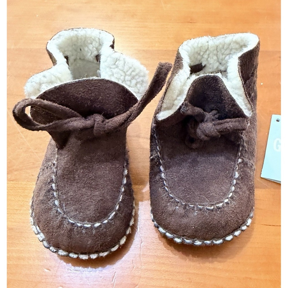 Gymboree Brown Suede Ankle Bootie Faux Fur Lined Tie Bow Solid US 4